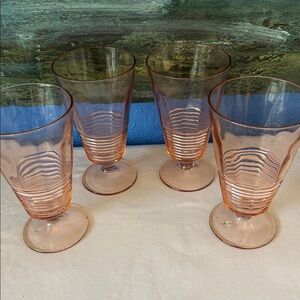 4 Vintage Iced Tea/ Parfait Federal Glass 145R Pink Footed